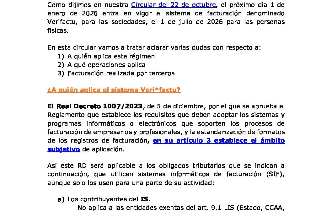 2025-11-12 VERIFACTU A QUIEN. A QUE OPERACIONES APLICA Y FACTURACION POR TERCEROS